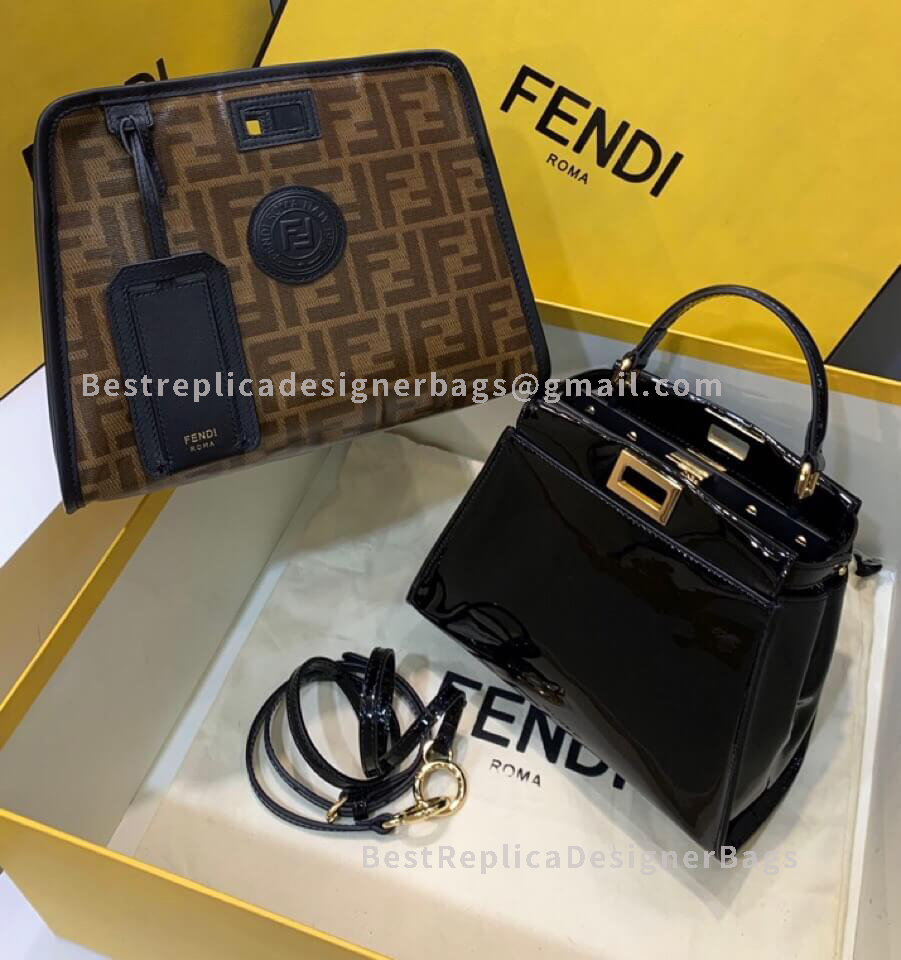Fendi Peekaboo Iconic Mini Black Patent Leather Bag 8605